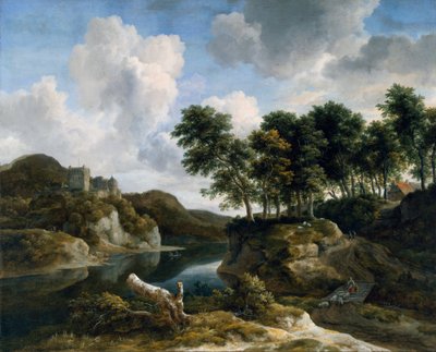 Paysage fluvial avec un château sur une haute falaise - Jacob van Ruisdael